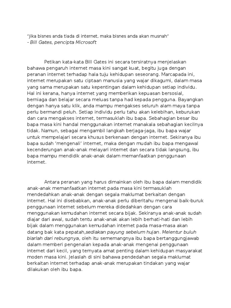 Peranan Ibu Bapa Mengawal Penggunaan Internet
