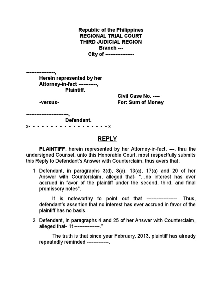 Reply To Defence Template For Letter