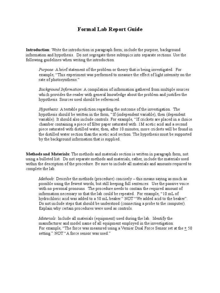 Formal Lab Report Guide | PDF | Hypothesis | Experiment