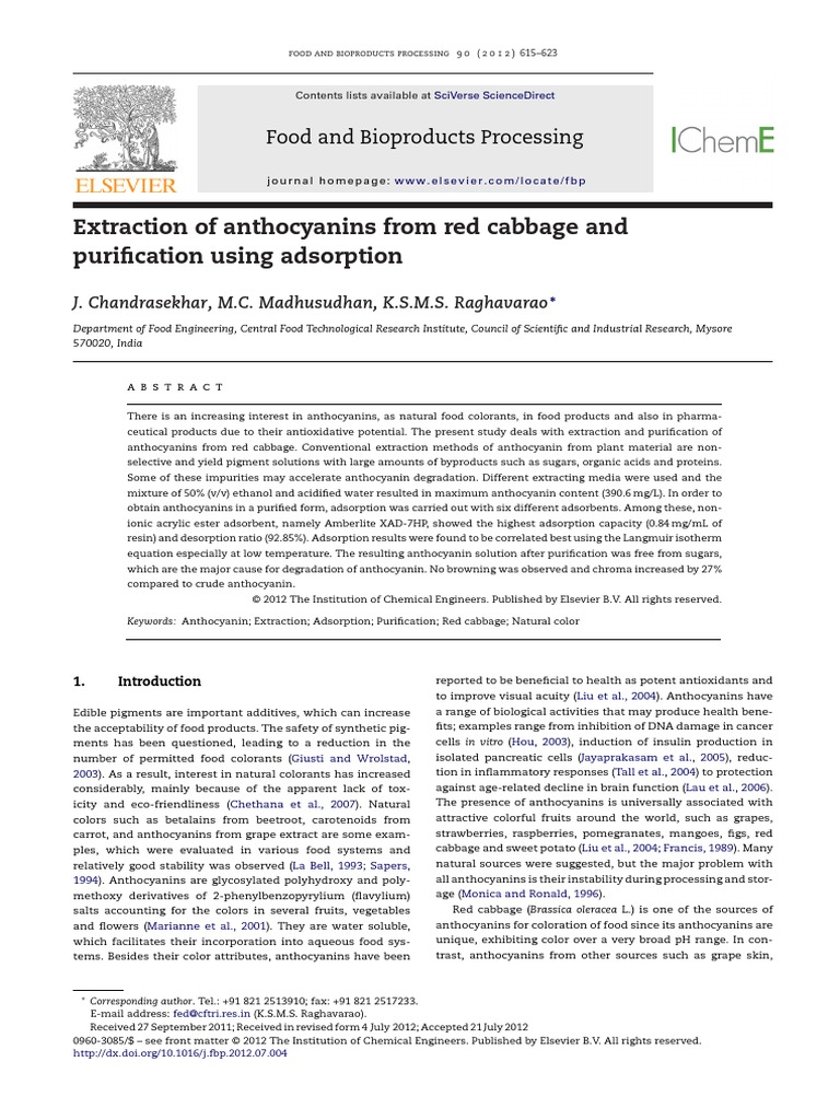 Extraction of Anthocyanins From Red Cabbage and Purification Using ...