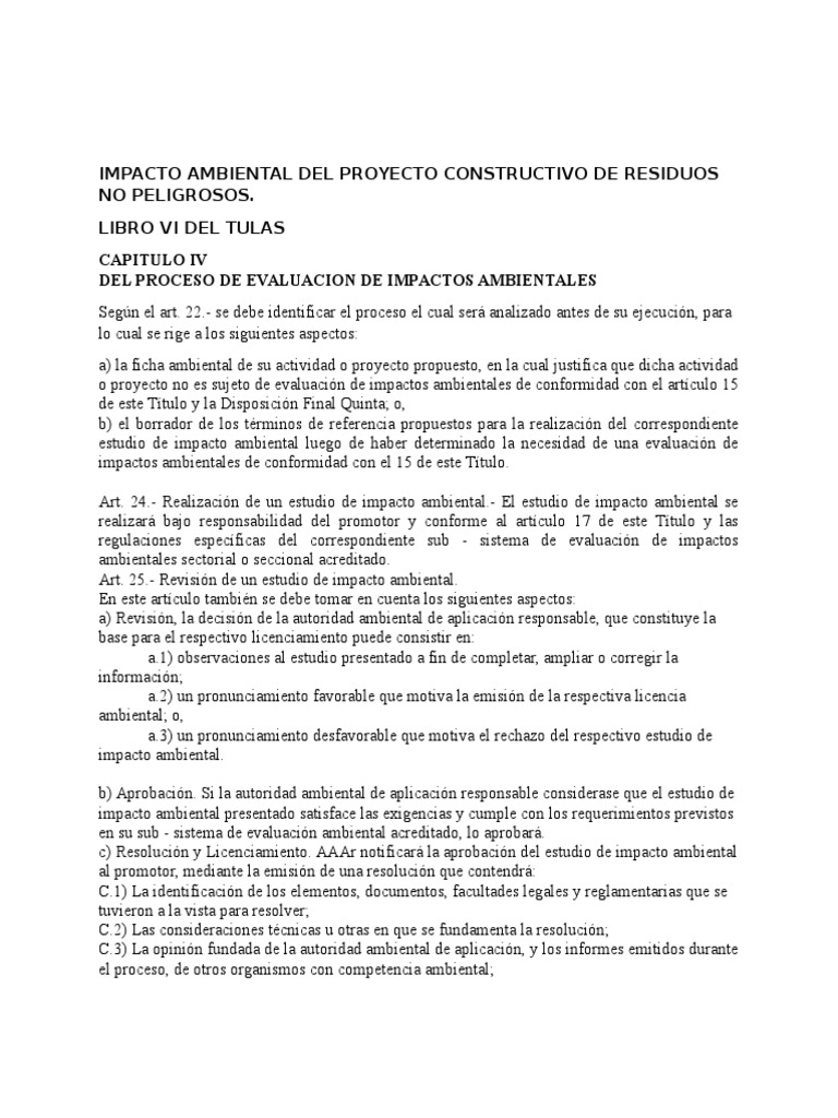 Evaluación de Impacto Ambiental en Construcción | PDF | Residuos ...