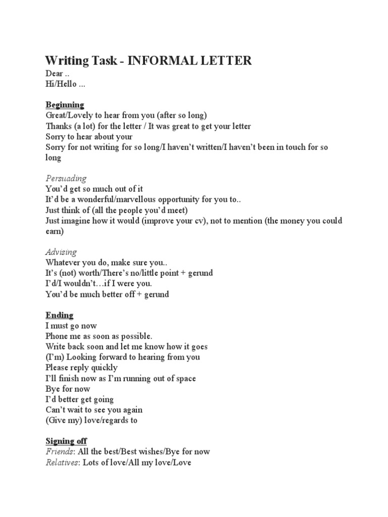 Informal Letter Writing Guide | PDF