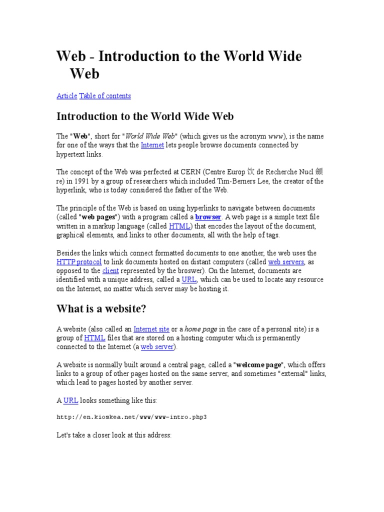 Introduction To The World Wide Web | PDF | Hyperlink | World Wide Web