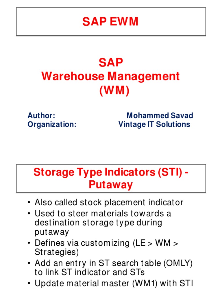 Storage type indicators in SAP WM Delivery Warehouse