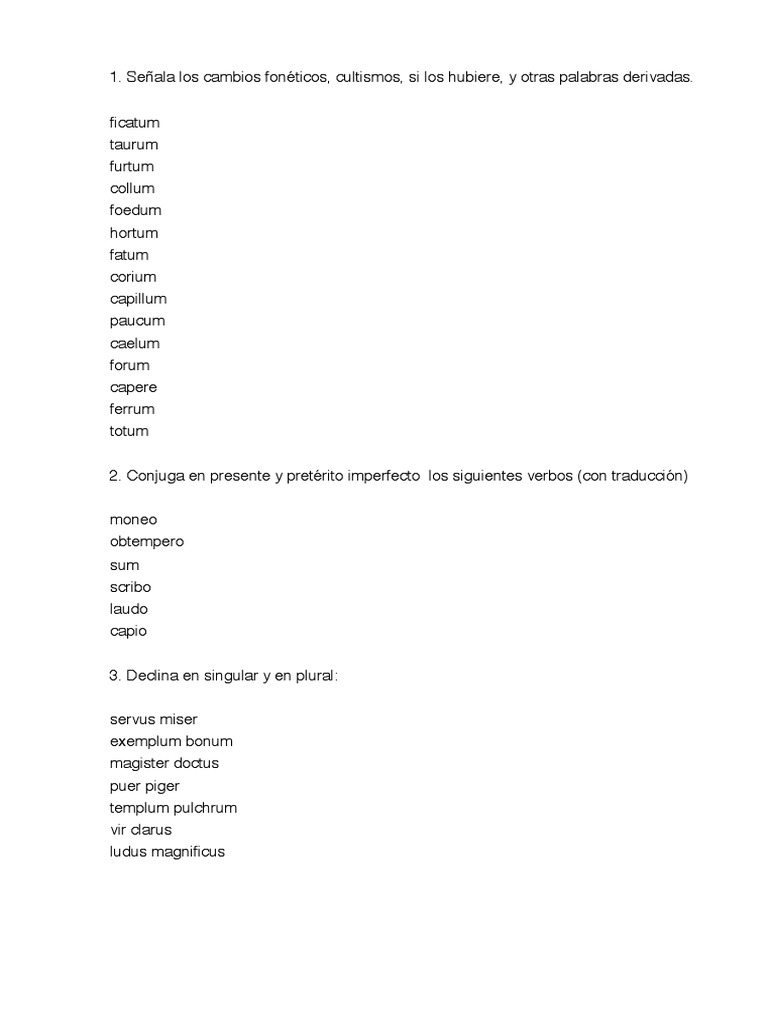 Ejercicios Latín. | PDF | Artes del lenguaje y disciplina