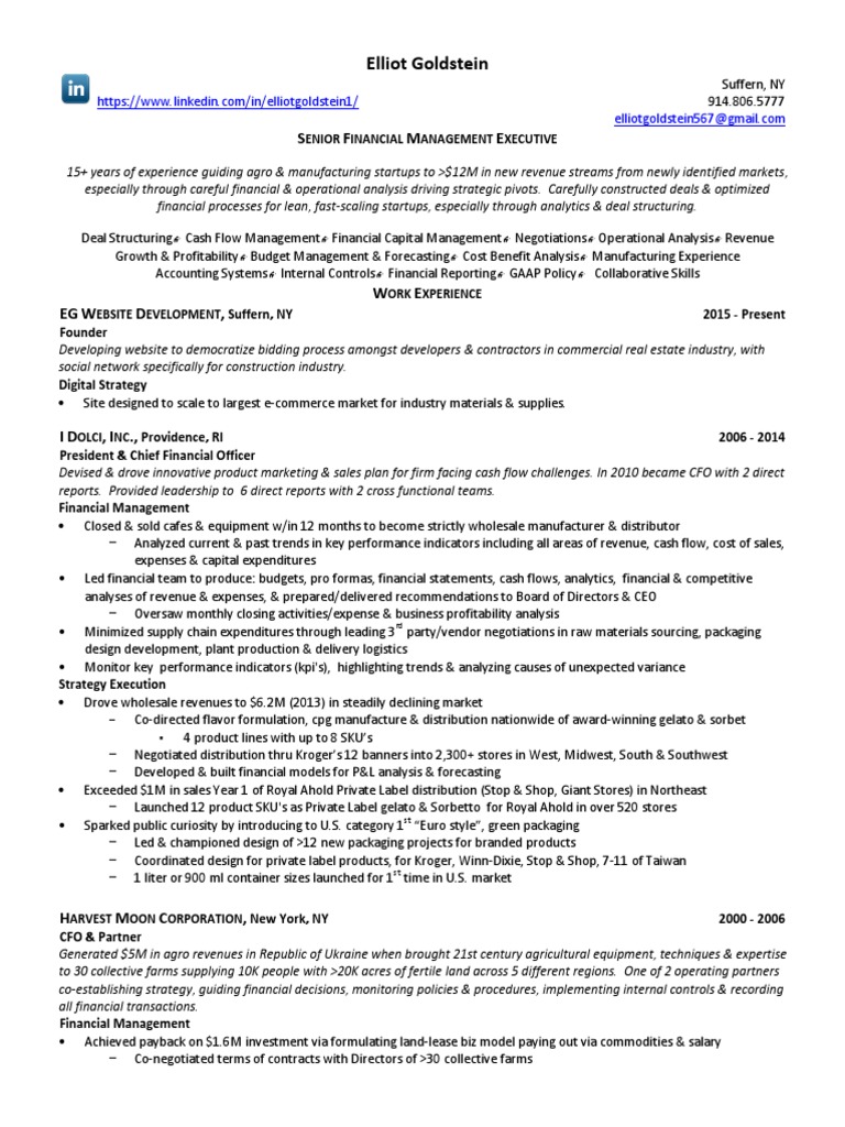 Director Finance Operations in New York City Resume Elliot ...