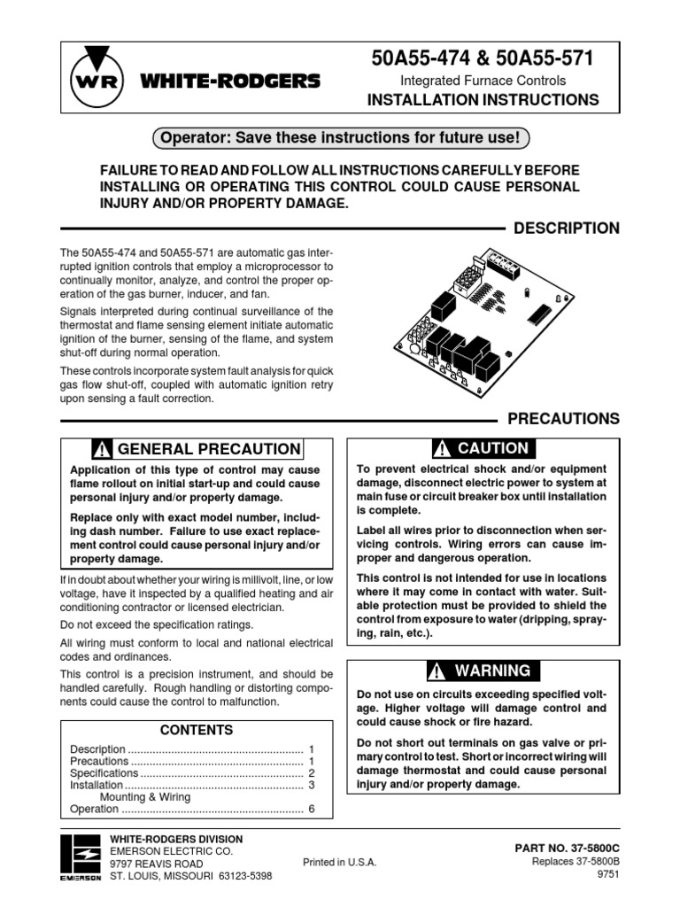 WhiteRodgers 50A55474 & 50A55571 Install Manual PDF Fuse