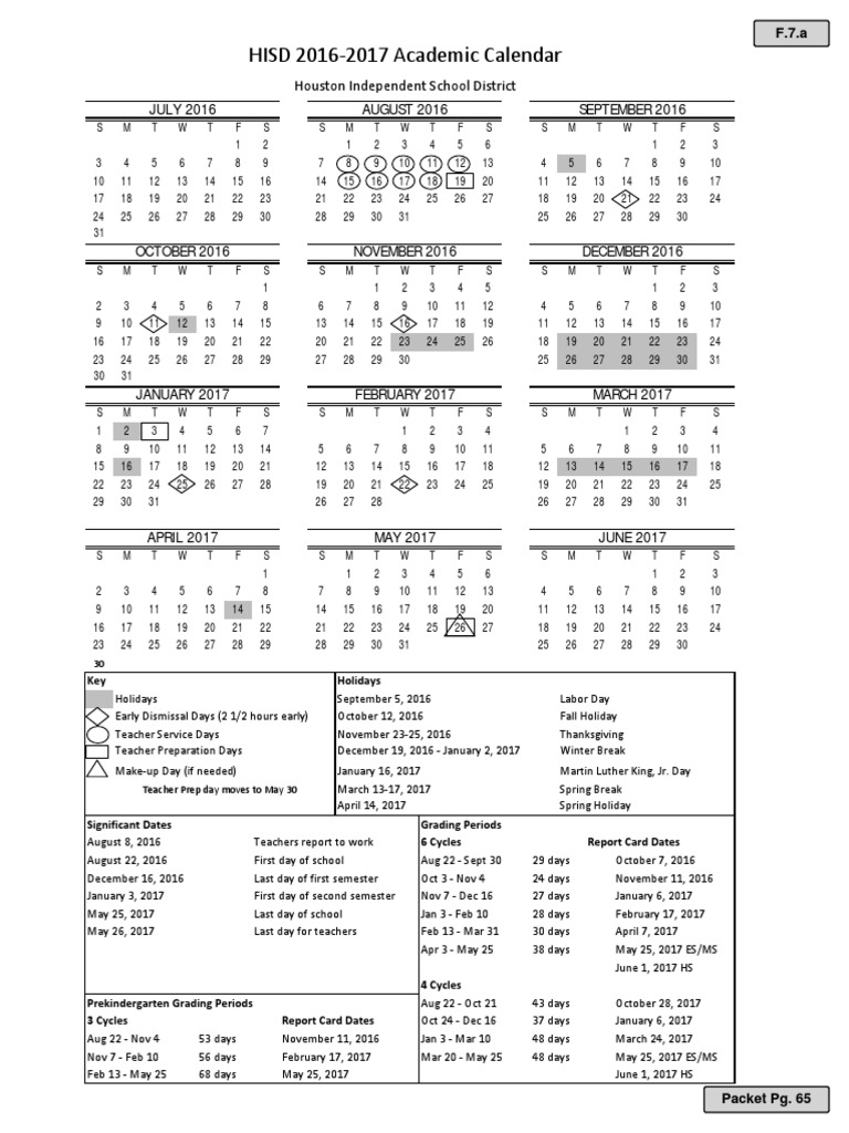 HISD Proposed Calendar 2016-17 | PDF | Educational Institutions | Schools