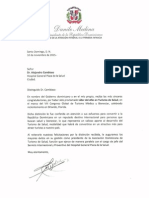 Carta de Felicitación Del Presidente Danilo Medina A Alejandro Cambiaso, Líder Del Año en Turismo de Salud