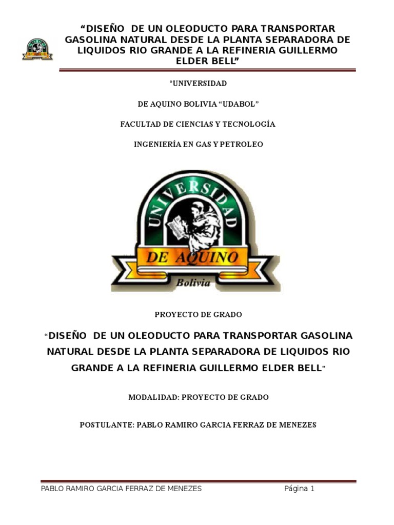Diseño de Oleoducto en Bolivia | PDF | Refinería de petróleo | Transporte