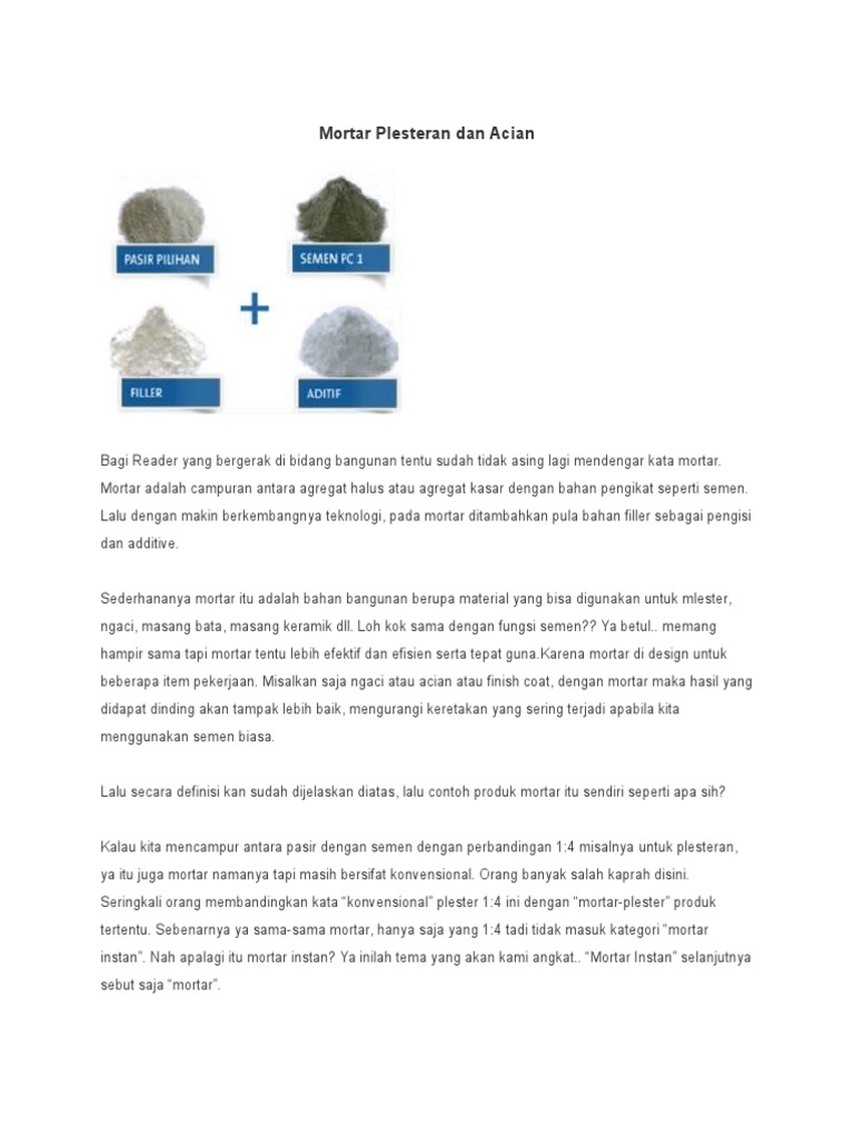 Cara Membuat Mortar Plesteran Dan Acian