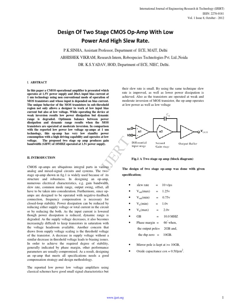 Low Power Two-Stage CMOS Op-Amp Design | PDF | Operational Amplifier ...