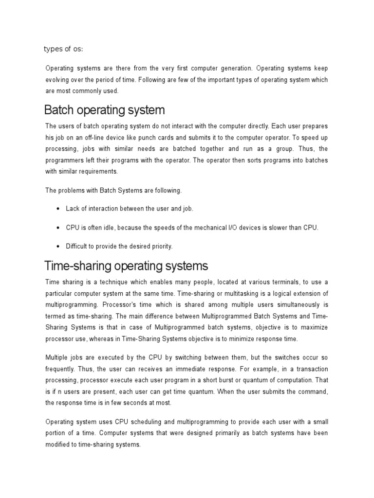 Types Of Os Operating System Real Time Computing