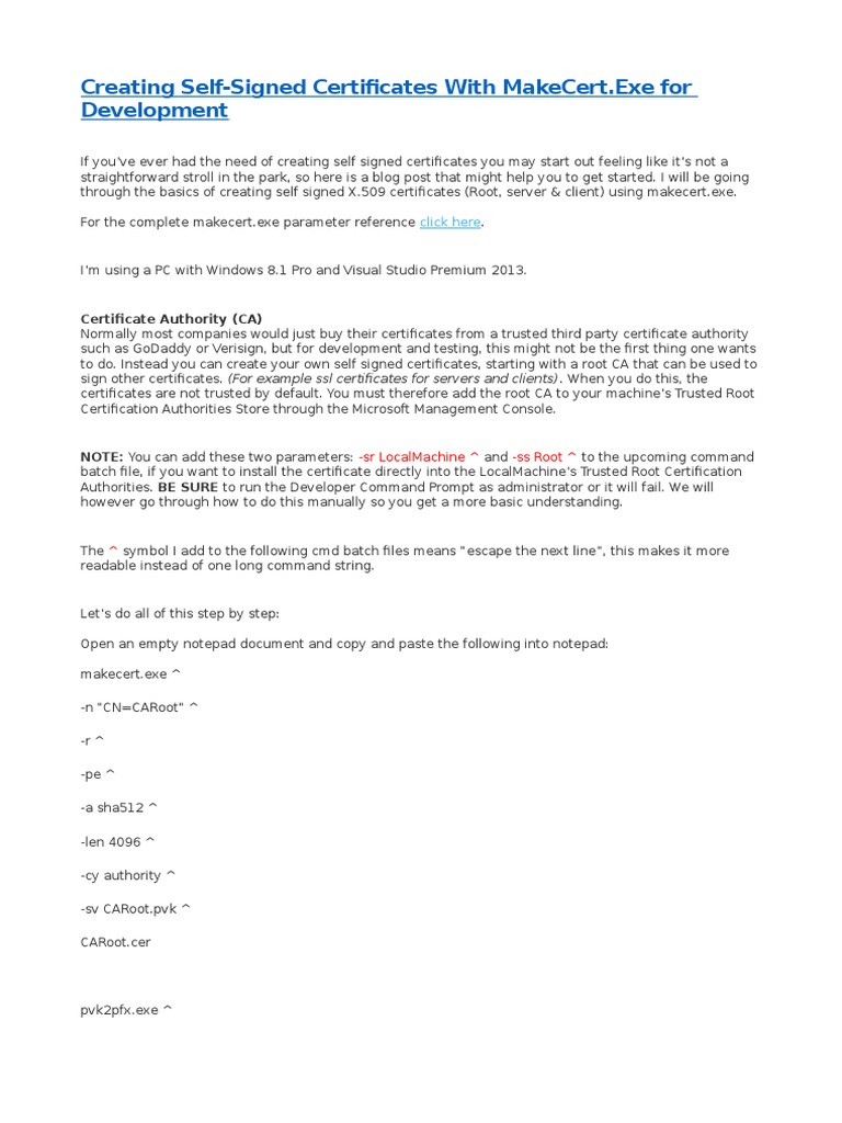 Creating SelfSigned Certificates With MakeCert.exe for Development Public Key Certificate