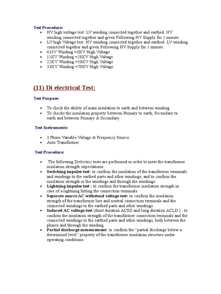 Transformer High Voltage Test Procedures | PDF