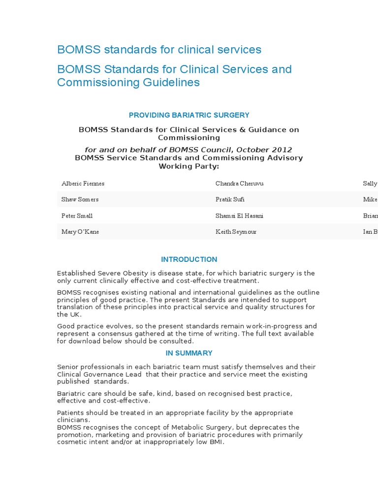 Bariatric Surgery Service Standards | PDF | Bariatric Surgery | Surgery