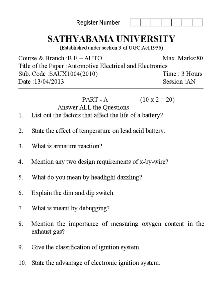 Automotive Electrical Exam Paper | PDF