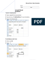 Spreadsheet - Microsoft Excel Topic 2: Basic Calculation: Task B: Subtraction