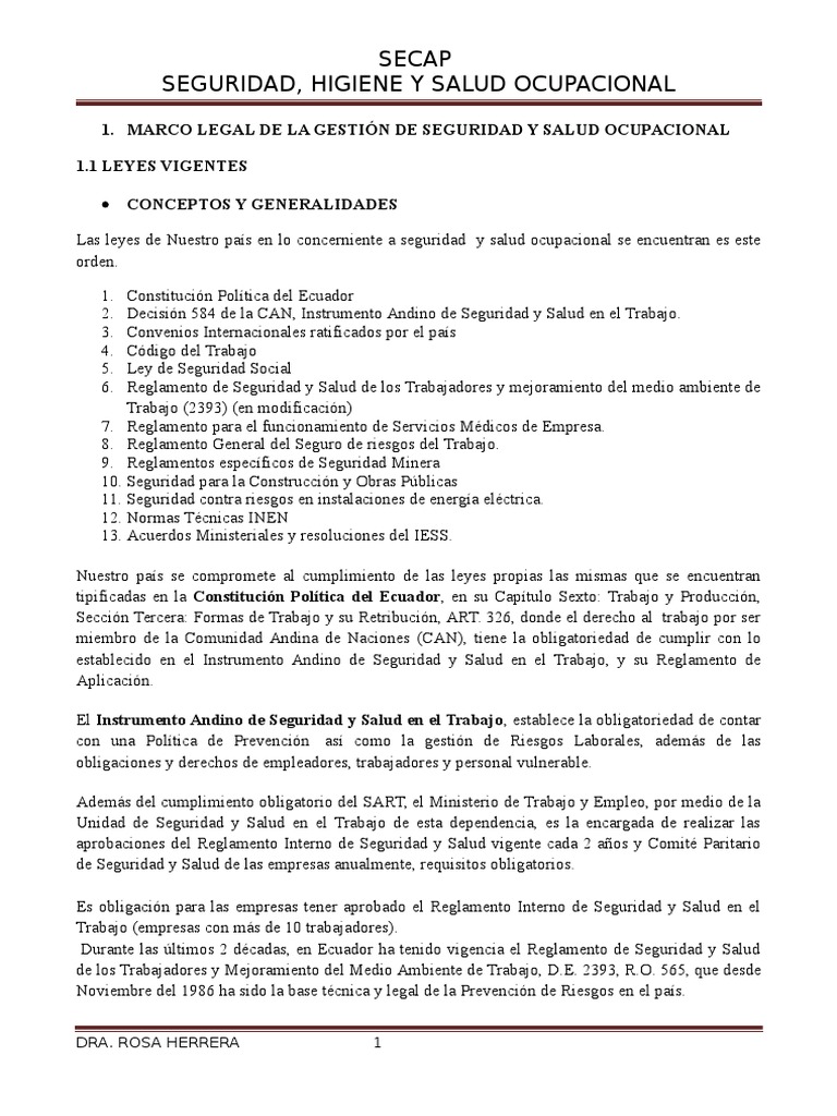 Leyes y Normas de Salud Ocupacional en Ecuador | PDF | Derecho laboral ...