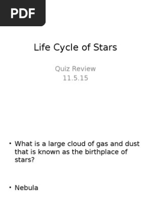 Life Cycle of Stars Review Game