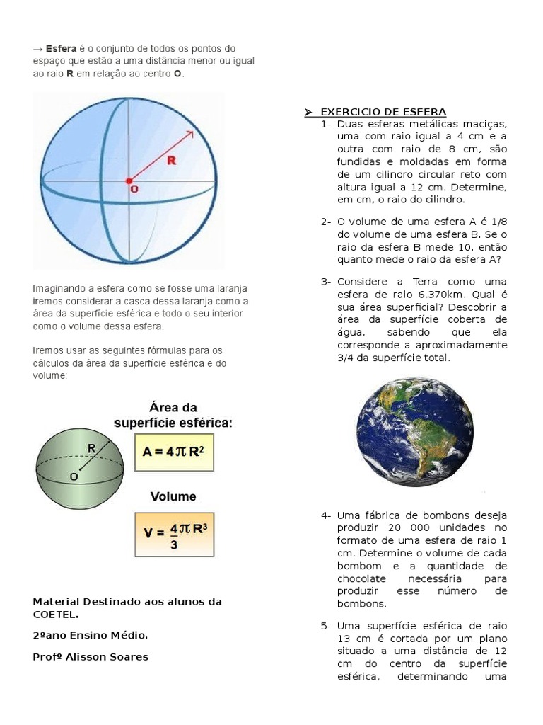 Esfera e Exercicios | PDF | Esfera | Geometria
