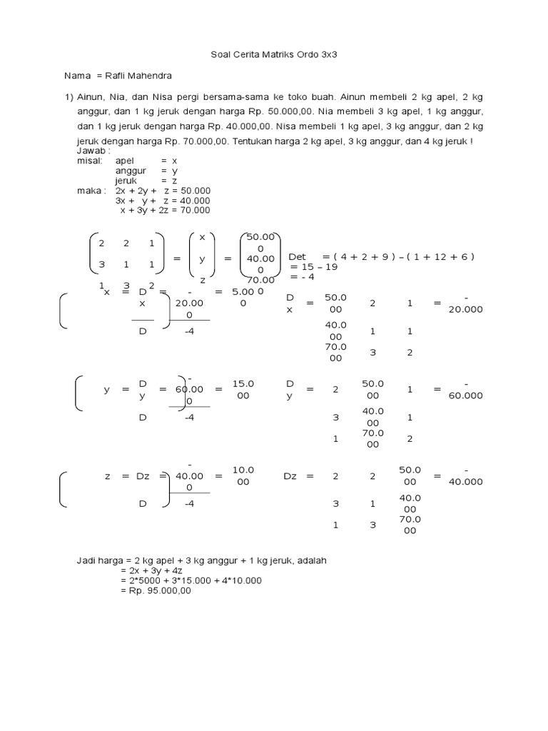 Soal Cerita Matriks Ordo 3x3