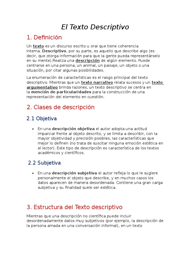 El Texto Descriptivo