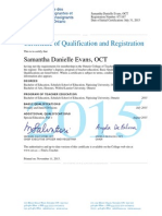 Certificate of Qualification and Registration: Samantha Danielle Evans, OCT