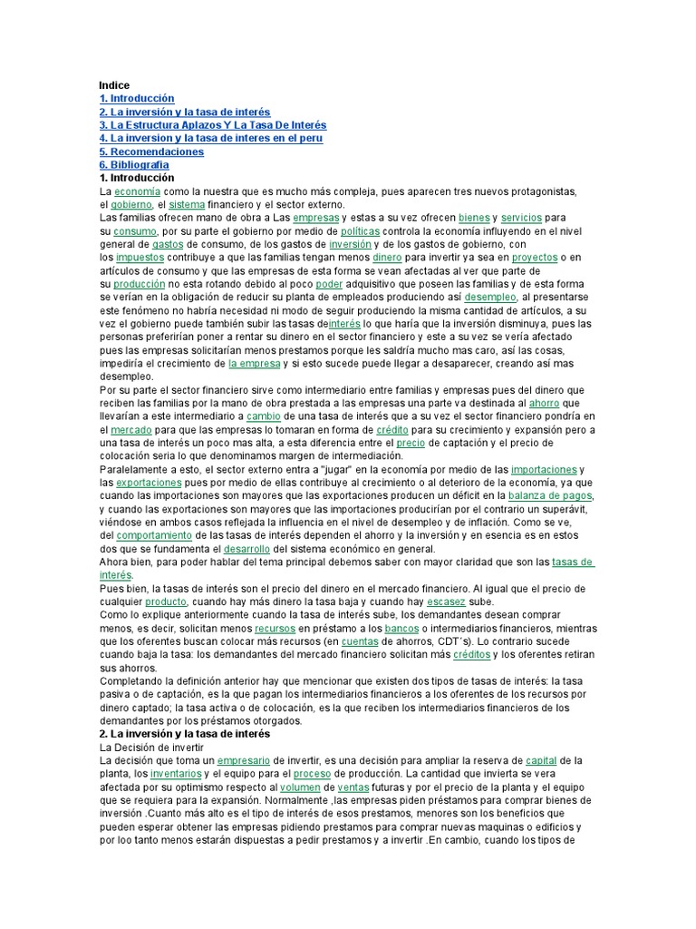 Inversión y Tasa de Interés en Perú | PDF | Inflación | Tasas de interés