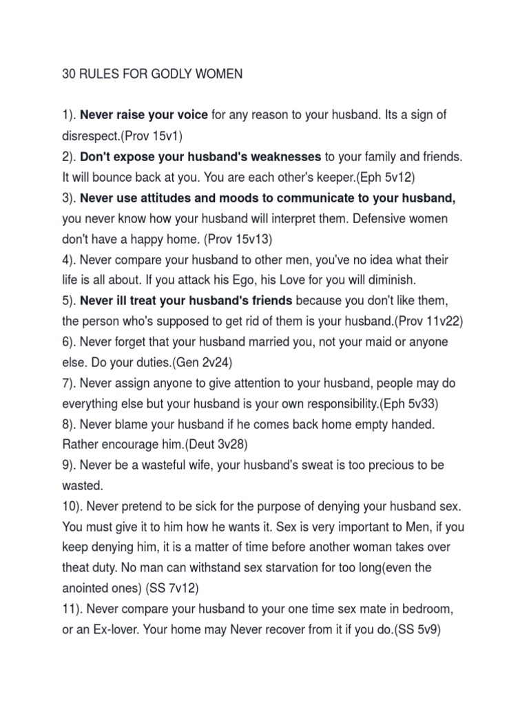 30 Rules For Godly Women | PDF