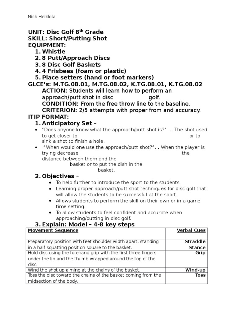 Itip Lesson Plan Form PDF Golf Stroke Mechanics Leisure