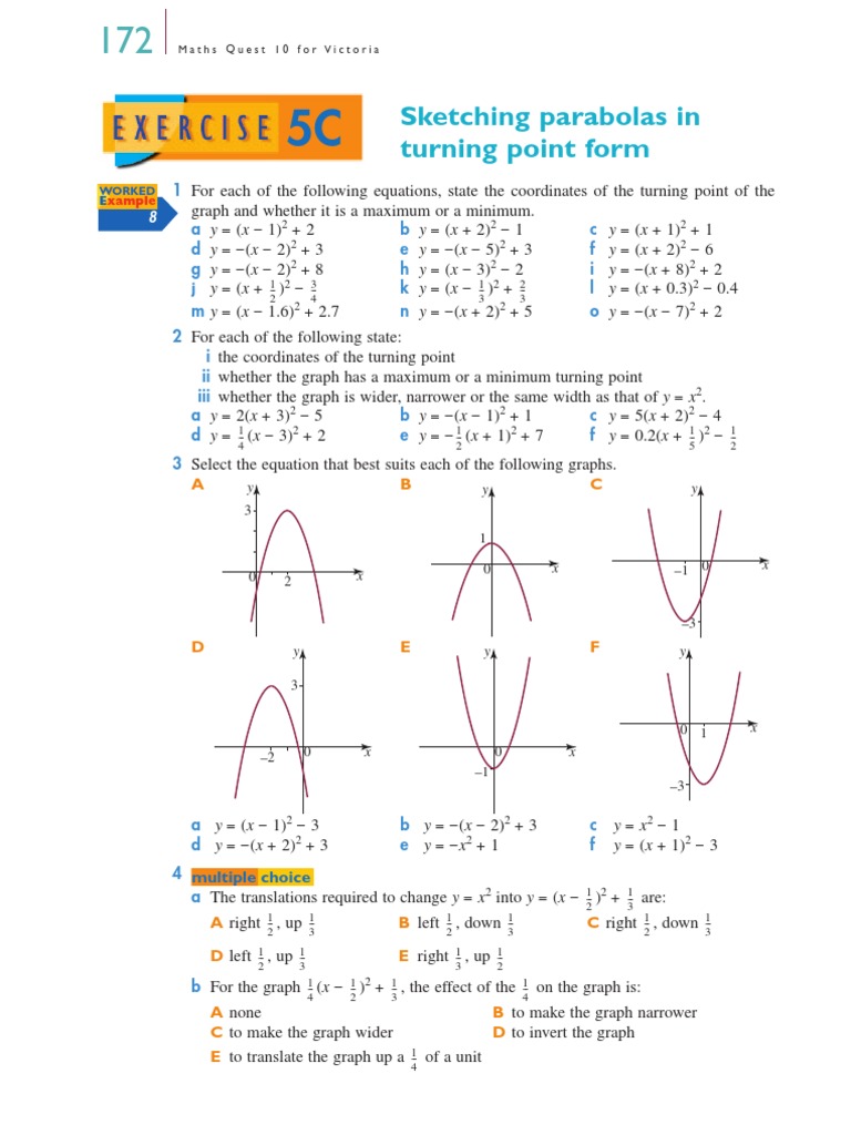 Quadratic Graphs Exercise Pdf Algebra Geometry