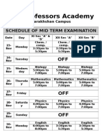 The Professors Academy: Schedule of Mid Term Examination