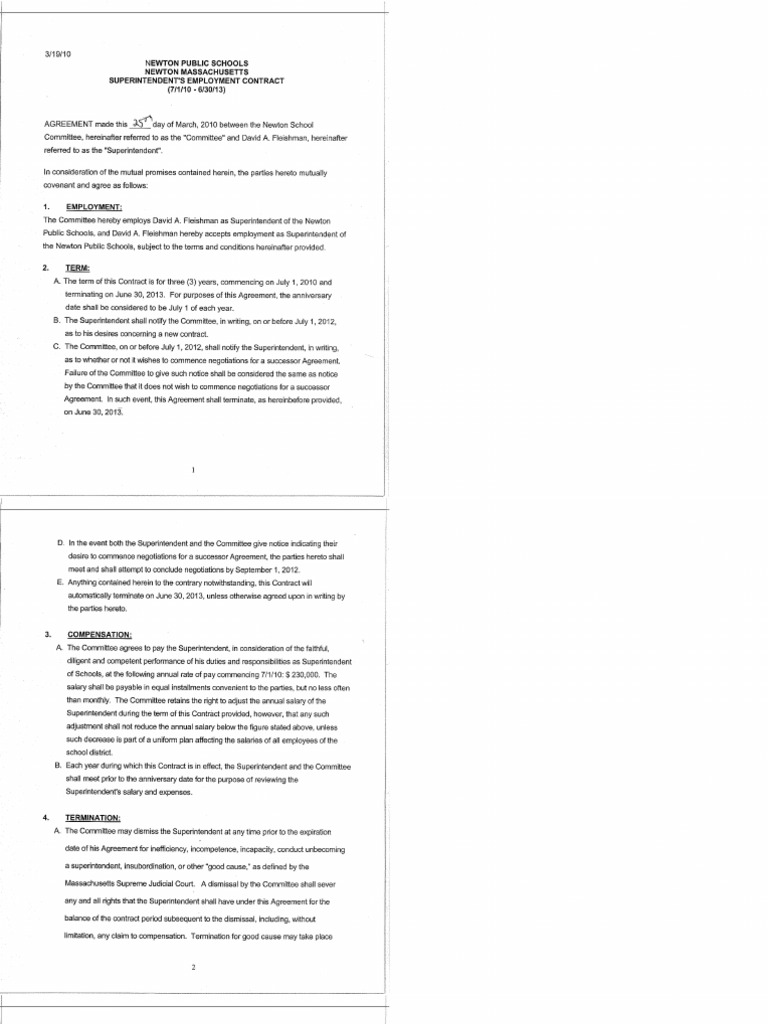 Newton School Superintendent Contract | PDF