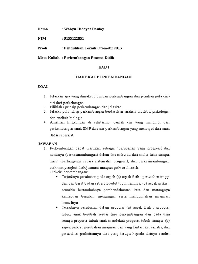 Tugas Perkembangan Peserta Didik Menjawab Soal Bab 1 9