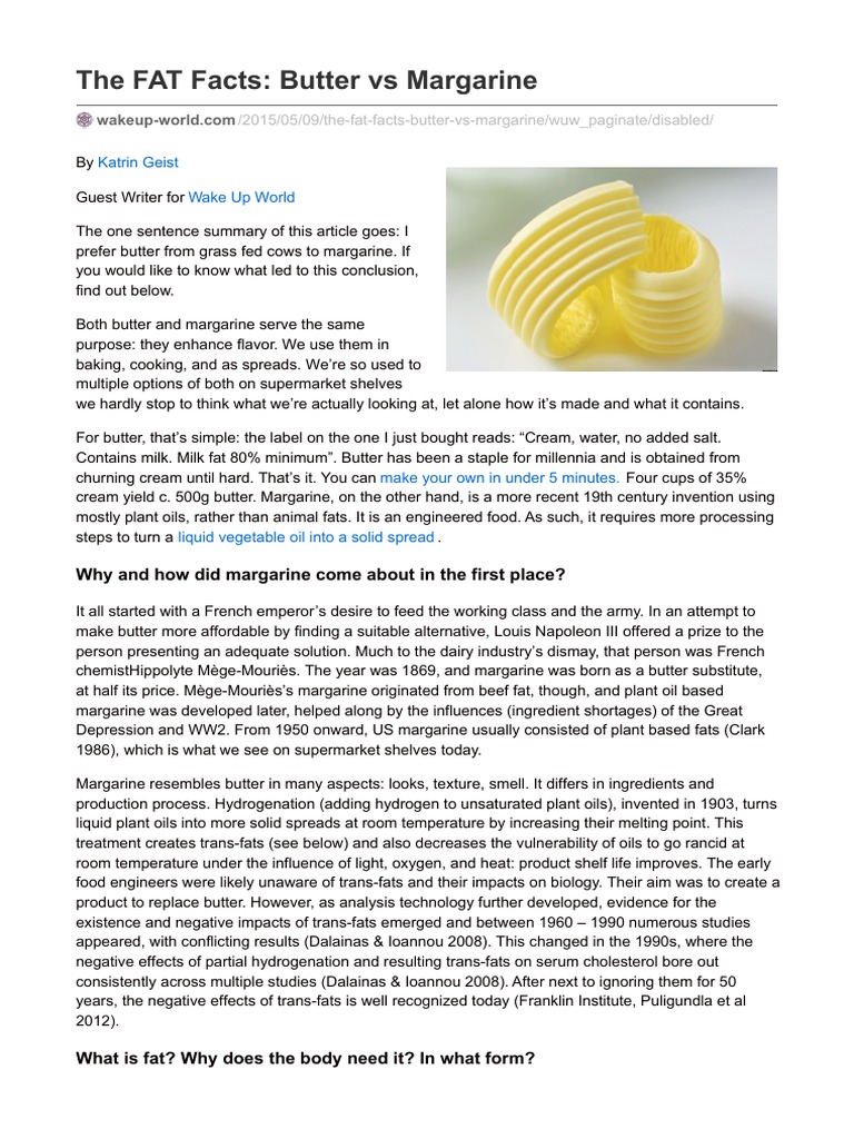 The FAT Facts Butter Vs Margarine PDF Trans Fat Vegetable Oil