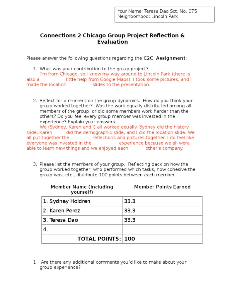 Chicago Group Project Reflection | PDF | Career & Growth | Social Science