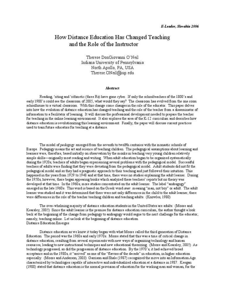 Impact of Distance Education on Teaching Roles | PDF | Distance ...
