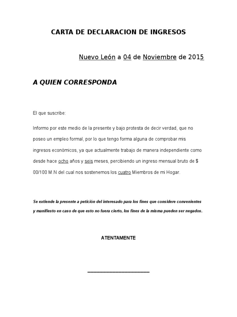 Carta de Ingresos | PDF