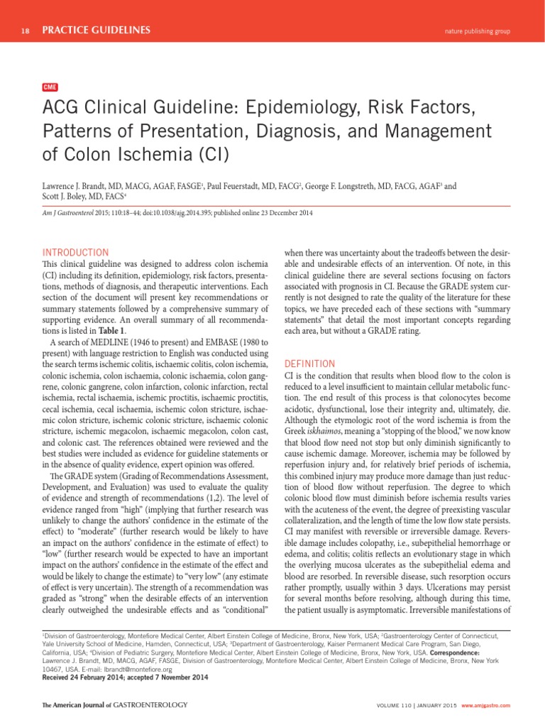 ACG Guideline Colon-Ischemia January 2015 | PDF | Ischemia | Irritable ...