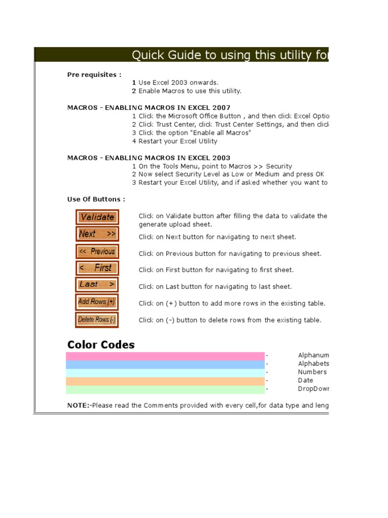 Quick Guide To Using This Utility For Ereturns: Color Codes | PDF