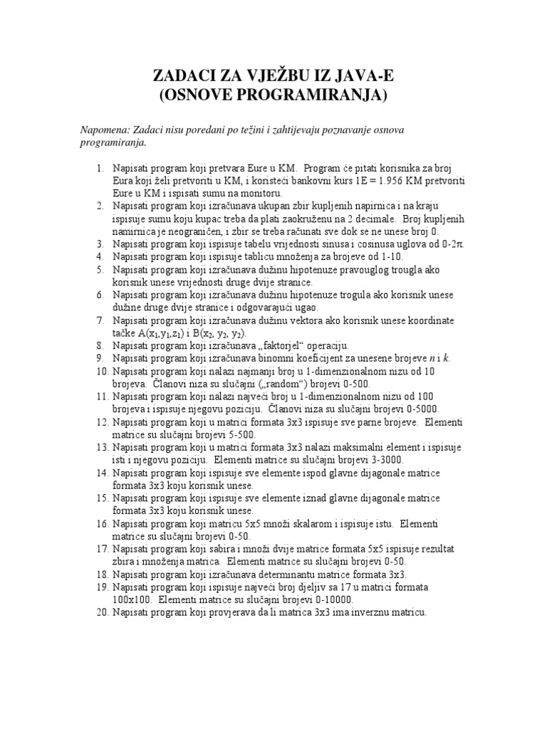 Zadaci Java Programiranje | PDF