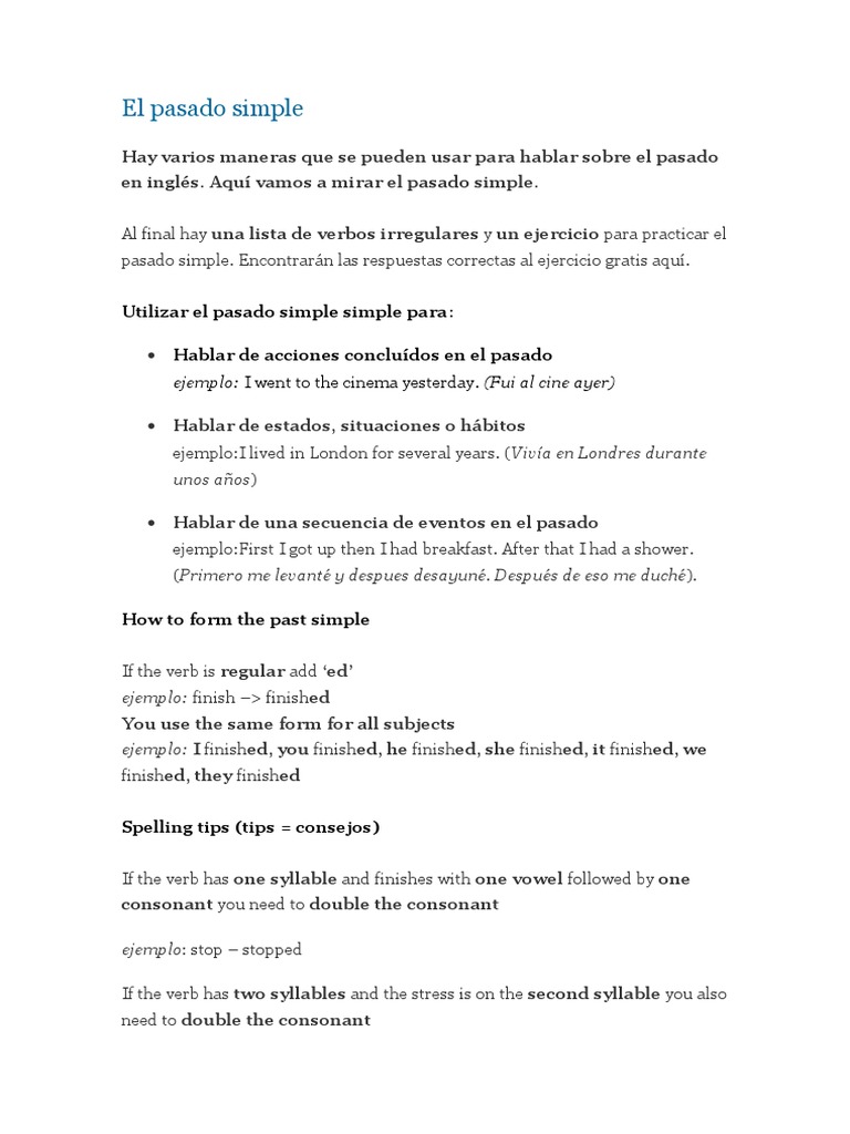 Uso del Pasado Simple en Inglés | PDF | Verbo | Mecánica del lenguaje