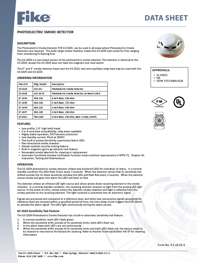 Data Sheet Photoelectric Smoke Detector PDF Detector (Radio