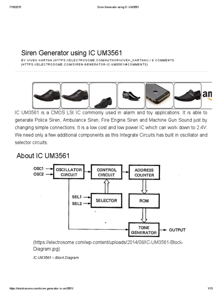 Siren Generator Using IC UM3561 | PDF | Integrated Circuit | Remote Control