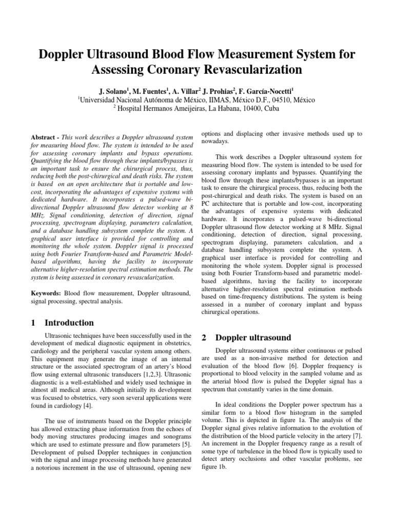 Doppler Ultrasound for Blood Flow Measurement | PDF | Medical ...