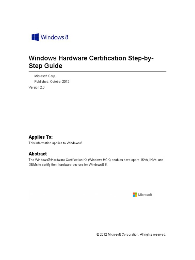 Hardware Certification Step by Step Guide PDF Microsoft Windows