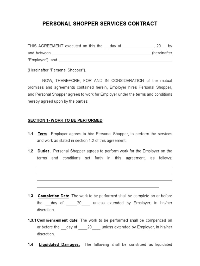 Personal Shopper Contract | PDF | Damages | Law Of Agency