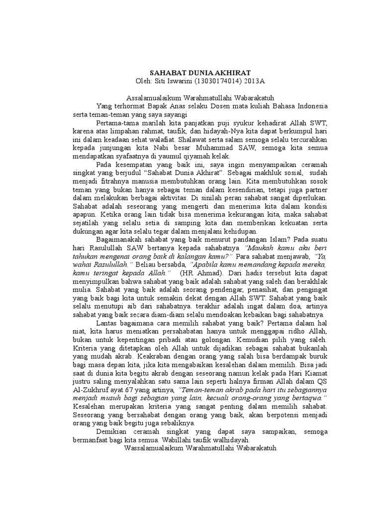 Pidato Sahabat Dunia Akhirat