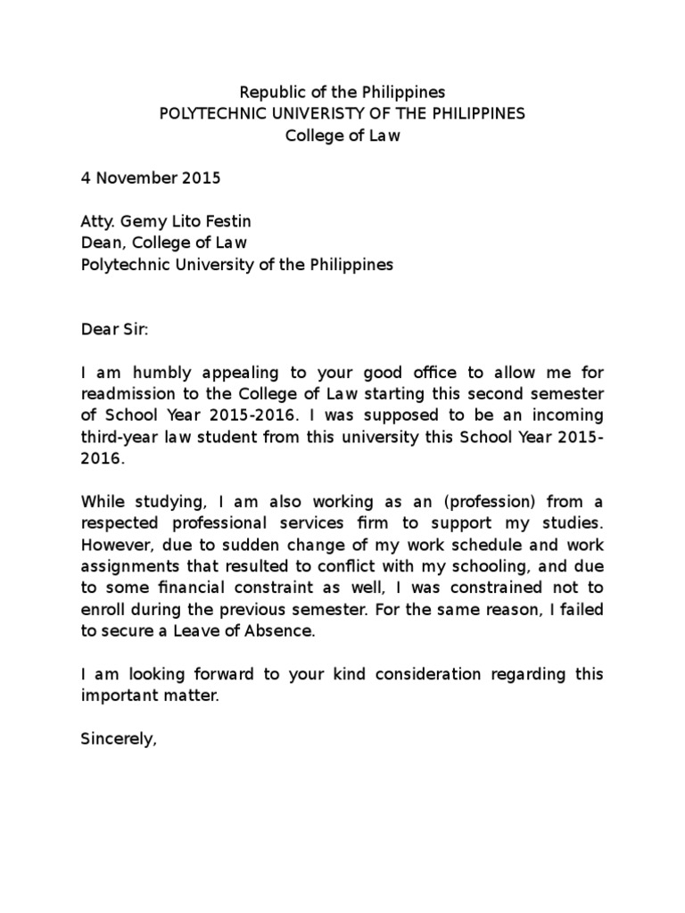 application letter for internship philippines